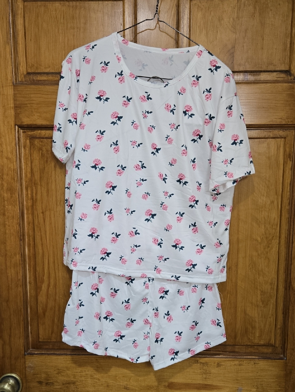 Floral Short Sleeve White & Pink Women's Pajama Set